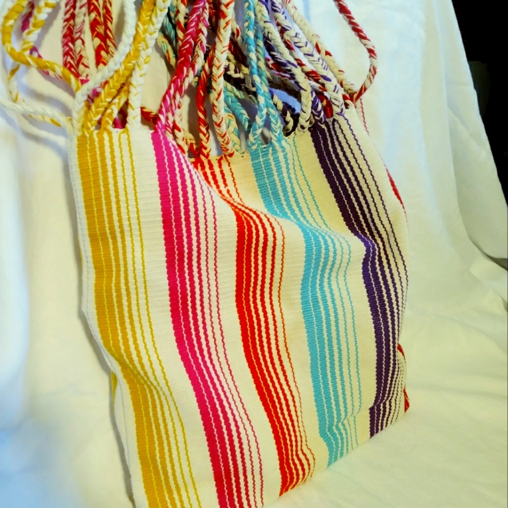 Woven bright multicolor handbag